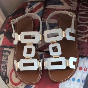 Retro White Sandals with Gold Accents 9.5
